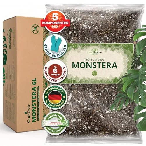 ORAGARDEN Monstera Erde für Zimmerpflanzen und Garten - 6L Monstera Substrat für Pflanzen, Palmen, Blumen - 5 Komponenten Blumenerde