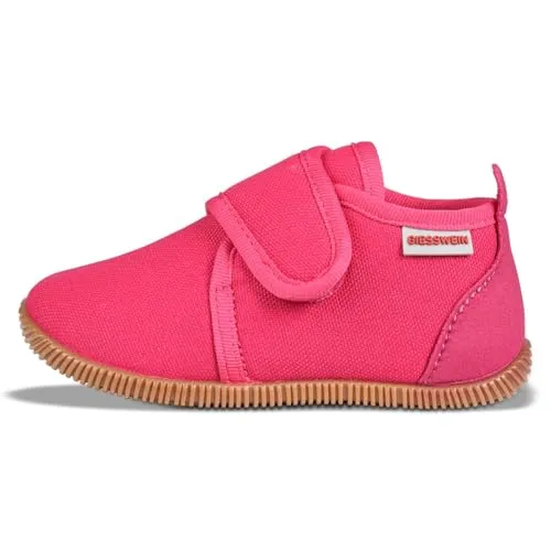 Giesswein Kinder Hausschuhe Strass Slim Fit - Rutschfeste Lauflernschuhe - Hochwertige Baumwoll-Hausschuhe für Kinder, rutschfest mit stabiler Gummi-Sohle. Ideal für erste Schritte und Spielstunden. Slim Fit für schmale Füße mit optimalem Halt dank Klettverschluss.