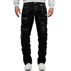 Kosmo Lupo 5-Pocket-Jeans für Herren – Stilvolle Hose mit Applikationen - Moderne 5-Pocket-Jeans in Schwarz mit einzigartigen Applikationen. Bequem und pflegeleicht, ideal für den casual Look. Größe 38, perfekt für jeden Tag.