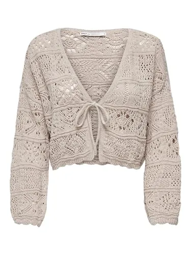 ONLY Damen Onlbeach Life 7/8 O-n Cardigan, Pumice Stone, M EU - Strickjacke für Damen aus recycelter Baumwolle, umweltfreundlich und perfekt für nachhaltige Modebewusste.