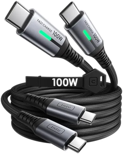 INIU USB C auf USB C Kabel, 100W [2m+2m] Typ C Schnellladekabel PD 5A QC 4.0 Nylon Ladekabel USB-C Aufladekabel für iPhone 17 16 MacBook Pro iPad Air, Samsung S25, PS5 Switch, Pixel 10 Huawei usw.