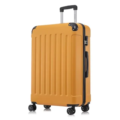 yonsly Koffer Suitcase XL Orange, 4 Rollen Trolley - Robuster Reisekoffer mit 360°-Doppelrollen für mühelose Mobilität. Hergestellt aus leichtem, stoßfestem ABS-Material und ausgestattet mit einem zuverlässigen Sicherheitsschloss für sorgloses Reisen.