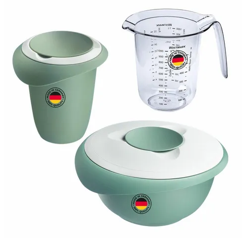 WESTMARK Rührschüssel Backset 3tlg., Rührschüssel 2,5 l + Quirltopf + Messkanne, mint-grün, Kunststoff (PP,PE,SAN), (Set), Set, spülmaschinengeeignet