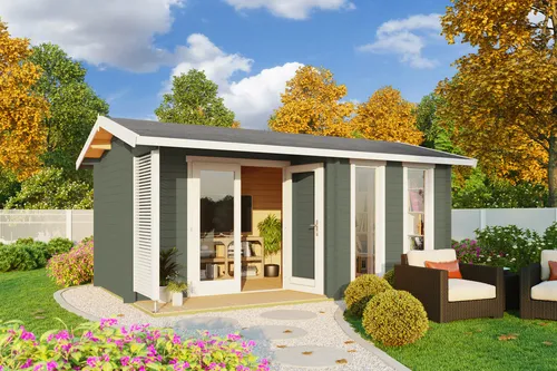 Gartenhaus Blockhaus  Satteldach 28 mm Riverside grün 500x320 cm Lasita