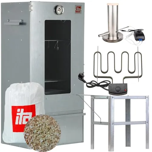 ITA Elektrischer Räucherofen 7002 - Premium Smoker Set mit Heizung - Smoker, ideal für geschmacksintensive Räuchererlebnisse mit Fleisch, Fisch und Gemüse. Komplett mit Rauchgenerator und ergonomischem Tisch für sofortigen Einsatz.