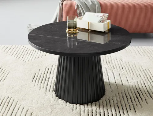 Guido Maria Kretschmer Home&Living Couchtisch Roos - TOPSELLER in Schwarz - Eleganter Couchtisch aus kratzfestem Keramik und FSC®-zertifiziertem Holz, ideal für modernes Wohndesign. Maße: 80x80x45 cm, einfache Selbstmontage.