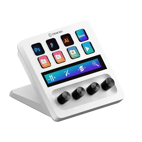 Elgato Stream Deck + Weiß - Sonstige Eingabegeräte mit 8 anpassbaren LCD-Tasten, Touchstrip und 360°-Drehregler für nahtlose Steuerung von Apps und Streaming-Tools.
