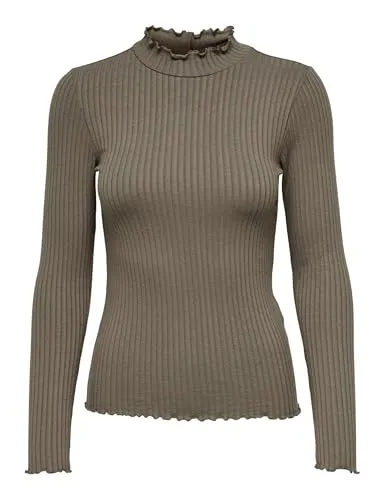 JDY Jdyfransiska L/S Highneck Top JRS Noos, Maglia Manica Lunga Donna, Marrone (Walnut), M