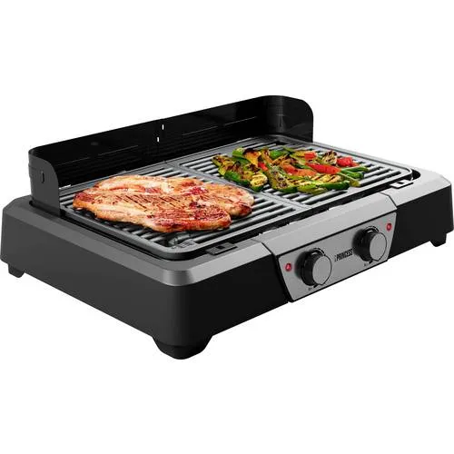 Princess BBQ Tisch Grill Schwarz, Silber - Elektrischer Tischgrill mit zwei Grillrosten - Grills: Genießen Sie vielseitige Grillmöglichkeiten mit dem Princess BBQ Tisch Grill, der über zwei Grillroste mit separaten Thermostaten verfügt und kaum Rauch produziert.