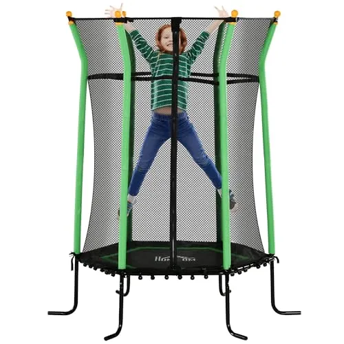 HOMCOM Kinder Trampolin Ø163,5 cm - Sicheres Indoor Trampolin mit Netz - Trampolin für Kinder 3-10 Jahre, max. 50 kg, mit Sicherheitsnetz und elastischen Seilen für mehr Sicherheit und Komfort beim Hüpfen.