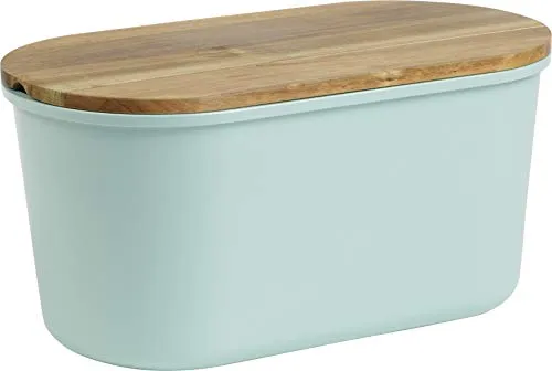ECHTWERK Brotkasten FRESH aus Akazienholz - Brotbox mit integriertem Schneidebrett, ideal für die stilvolle Aufbewahrung von bis zu 1 kg Brot, spülmaschinengeeignet und in elegantem Türkis.