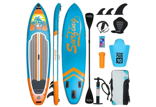 Puluomis Inflatable SUP-Board Set aufblasbar mit Halter, Sitz und Fußband, MB. bis 150Kg, 335/320cm, Surfbrett Paddling Paddelboard