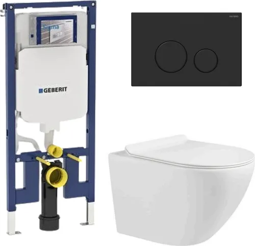 Wc Set Geberit - Zoldo - Weiß Glanz - Spülung Tornado - , Hygienisch Rein - Schwarz Kopf - Vorwandelement - Unterputzspülkasten