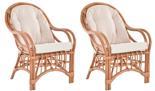 Set/2 Rattansessel Armlehnsessel - Terracotta - Stilvolle Rattanmöbel für Wohnzimmer und Lounge, mit abnehmbaren Kissen und einem einzigartigen gestäbten Design für zusätzlichen Komfort.