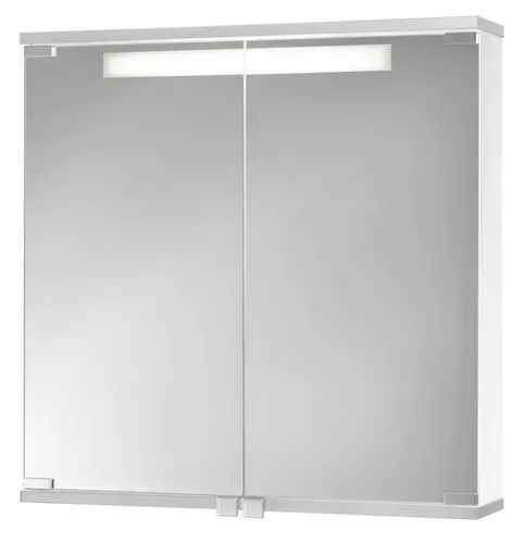 Jokey Spiegelschrank Cento mit LED Beleuchtung 60 cm - Spiegelschränke fürs Bad mit 2 Kristallglastüren und neutralweißem LED-Licht. Inklusive integrierter Schukosteckdose und viel Stauraum für Hygieneartikel. Made in Germany für Langlebigkeit und edles Design.