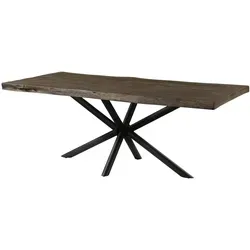 Baumtisch Mango 200x100x76 - Grau lackiert mit Kreuzgestell - Moderner Esstisch aus graulackiertem Mangoholz mit 6 cm starker Baumkante. Das stilvolle Kreuzgestell sorgt für Stabilität und Leichtigkeit, ideal für ein rustikales Ambiente. Entdecken Sie weitere beeindruckende Tische bei Massivmoebel24!