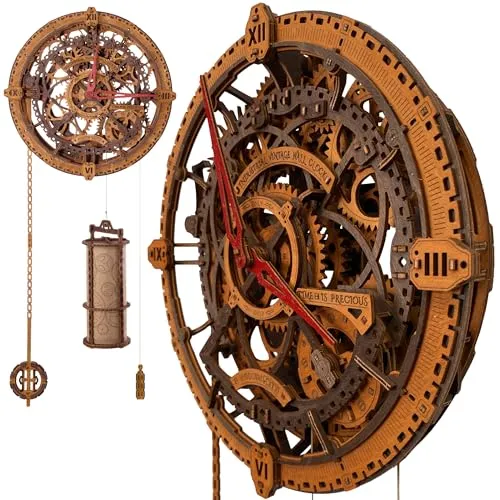 WOODEN.CITY 3D Holzpuzzle – Industrial Vintage Wanduhr Modellbausatz - 3D-Puzzle für Erwachsene: Anspruchsvoller Modellbausatz mit 378 Teilen, der ohne Kleber auskommt und kreatives Basteln in stilvollem Industrial Design bietet.
