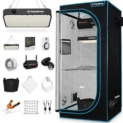 Growbox Komplettset – Indoor Gewächshaus mit 150W LED - Pflanztische – Kompaktes Anzuchtzelt mit umfangreichem Zubehör für professionellen Indoor-Anbau, inklusive dimmbarer LED-Beleuchtung und effektiven Ventilator.