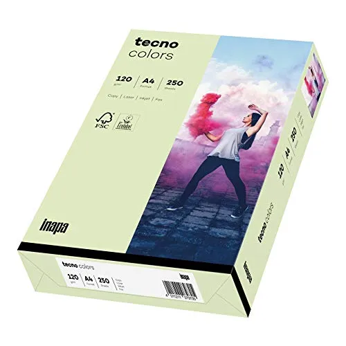 inapa farbiges Druckerpapier, buntes Papier tecno Colors: 120 g/m², A4, 250 Blatt, hellgrün