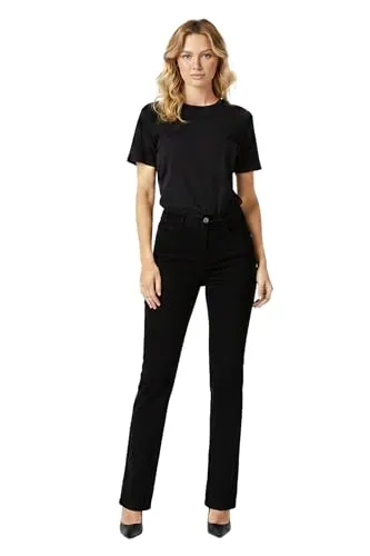 ESRA Damen High-Waist Straight Leg Hose - Hochwertige Stretch-Stoffhose für Damen in Regular und Übergrößen. Bequemer Sitz und modischer 5-Pocket Style sorgen für perfekten Tragekomfort.