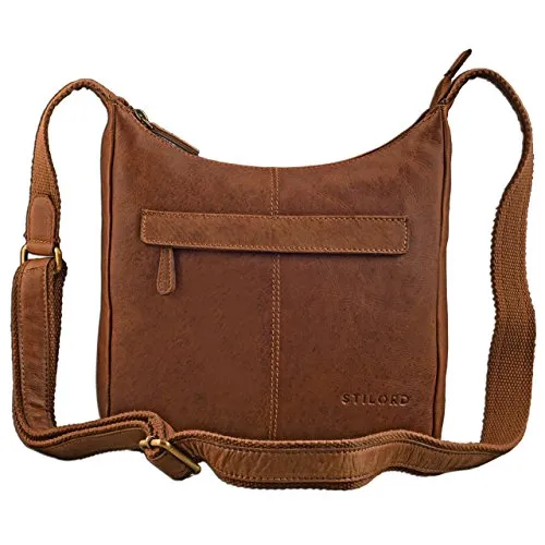 STILORD kleine Lederhandtasche Umhängetasche Vintage Handtasche mit verstellbarem Schulterriemen aus weichem Antik Leder Damen Farbe:Cognac - braun
