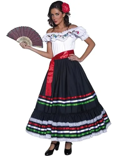 Sexy Senorita Kostüm mit Kleid und Schärpe - Authentische Western Kollektion, Größe L - Kostüm-Outfits für Erwachsene, inklusive Kleid und Schärpe, ideal für Karneval und Themenpartys. Leichtes, elastisches Material für hohen Tragekomfort.
