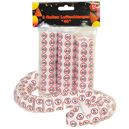 Luftschlangen 3er Packung Verkehrsschild Zahl 40 1,5cm 1,20 Meter