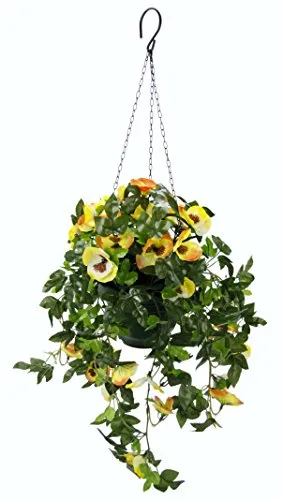 Kunstpflanze Stiefmütterchenhängeampel, I.GE.A. - 64 cm Höhe - Kunstpflanze für Innen- und Außenbereich, lichtunempfindlich und pflegeleicht. Ideal zur Verschönerung von Balkon und Terrasse.