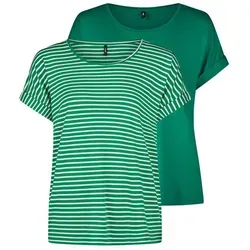 ONLY ONLMOSTER Damen T-Shirt 2er Pack - T-Shirts für Damen im praktischen 2er Pack, Regular Fit mit Rundhalsausschnitt, bequem und vielseitig kombinierbar in Jolly Green und gestreift.