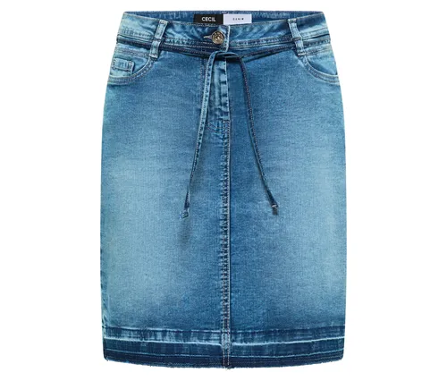 Cecil Damen Knielanger Jeansrock mit Gürteldetail - Stilvoller knielanger Jeansrock mit Gürteldetail, ideal für lässige Outfits. Figurschmeichelnde Mid Waist Passform für optimalen Tragekomfort.