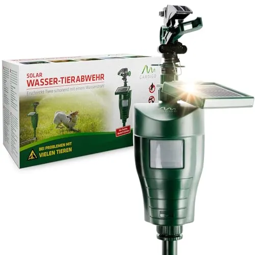 GARDIGO® Wasserstrahl Tiervertreiber Solar - Haustierabwehr & Wildtierabwehr: Effektiver Schutz für Ihren Garten vor unerwünschten Tieren mit solarbetriebenem Wasserstrahl und PIR-Bewegungsmelder, Reichweite bis zu 10 m.