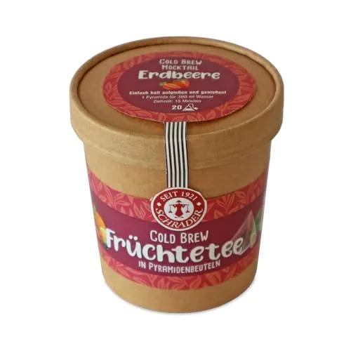 Schrader | Cold Brew Mocktail Erdbeere | Früchtetee mit Erdbeer-Rhabarber-Geschmack für alkoholfreie Cocktails & Eistee | 20 Pyramidenbeutel à 3,2g