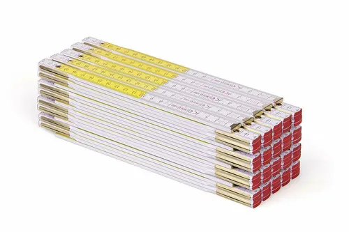 Metrie™ PERFEKT 5 Zollstock - 1m Gliedermaßstab in Weiß/Gelb - Messgeräte mit Duplex Teilung für präzise Messungen, ideal für Profis und Heimwerker. Hergestellt in der EU, 20 Stück im Set.