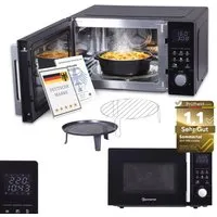 Sommertal 4in1 Mikrowelle Schwarz - Vielseitiges Kombigerät mit Grill und Heißluft - Mikrowelle, Grill, Heißluft und Konvektion in einem Gerät – für schnelles, platzsparendes Kochen mit 2200 W und 8 Programmen. Ideal für knusprige Gerichte und einfache Bedienung dank Touch-Display.