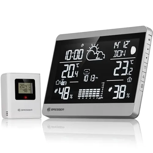Bresser Funk-Wetterstation ClimateTemp NDH-NEO - Elegantes Display mit präzisen Messdaten, Wettervorhersage und Frostwarnung