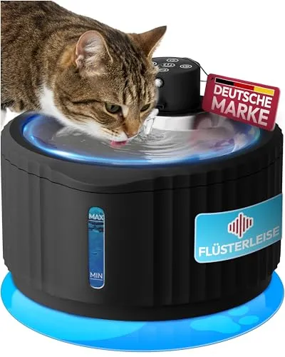 Miaura® Katzenbrunnen kabellos - 2.8L Trinkbrunnen für Katzen mit Bewegungsmelder - Flexibler Katzenbrunnen mit 2,8L Kapazität und bis zu 30 Tagen Akkulaufzeit. Das innovative Filtersystem sorgt für frisches, sauberes Wasser, während der Bewegungsmelder den Wasserfluss automatisch aktiviert. Ideal für eine sichere und hygienische Trinkumgebung.