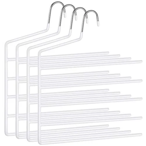 SONGMICS HosenbÜgel platzsparend, 4er Set, Mehrfach-KleiderbÜgel, offenes Ende, rutschfest, fÜr je 5 Hosen, fÜr Jeans, HandtÜcher, Schals, weiß CRI034W02