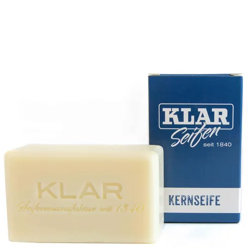 Klar's Kernseife 100 g - Hautpflege mit 100% pflanzlichen Inhaltsstoffen, frei von künstlichen Duft- und Farbstoffen. Ideal für sanfte Reinigung von Händen, Gesicht und Wäsche. Nachhaltig und plastikfrei verpackt.