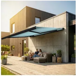 Eclipse Elektrische Vollkassettenmarkise 4,5x3m Anthrazit - Hochwertige elektrische Markise mit UV-Schutzfaktor 50+, ideal für Terrassen. Flexibel in der Tuchwahl und komplett vormontiert für einfache Wandmontage.
