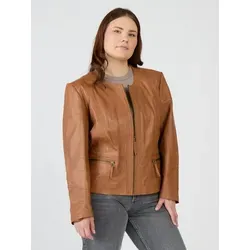 JCC Lederjacke 731-Ii Cognac 58 - Funktionsjacken mit schönem Rundhalskragen, edlen Ziernähten und komfortablen Zippertaschen – ideal für stylische Übergrößenkombinationen.