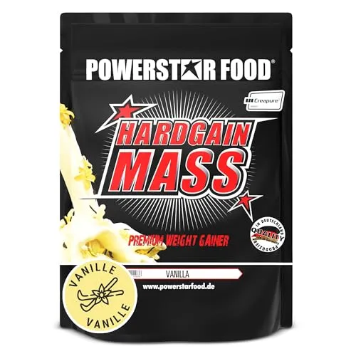 Powerstar Food Hardgain Mass 2.0 Weight Gainer - 1600g Vanille - Sportnahrung mit komplexen Kohlenhydraten und hohem Proteinanteil, ideal für Muskelaufbau und schnelle Gewichtszunahme.