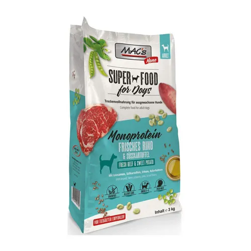 MACs Monoprotein Rind 3 kg - Getreidefreies Hundefutter für alle Hundegrößen - Hundefutter mit 100% Rind als Hauptzutat, getreidefrei und perfekt für adulte Hunde aller Größen. Ideal für gesunde Ernährung und empfindliche Mägen.