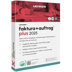 Lexware faktura+auftrag plus 2025 - Abo Software - Office-Software mit Betriebsprüfer-Export, integrierter Kassenbuchfunktion und 365-tägiger Aktualitätsgarantie für einfache Rechnungsstellung und Auftragsverwaltung.