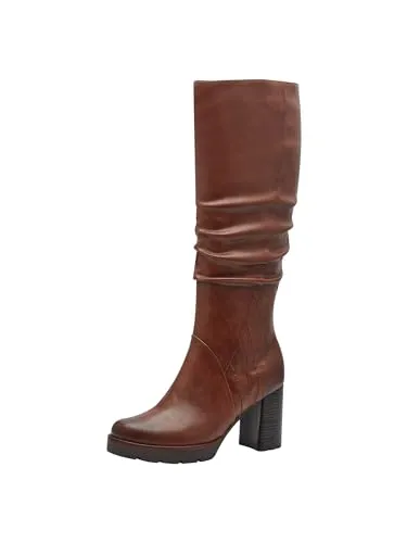 MARCO TOZZI Damen Hohe Stiefel mit Absatz Kniehoch mit Blockabsatz, Braun (Cognac), 40 EU