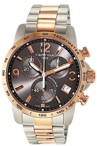 Certina DS Podium C034.417.22.087.00 Sportliche Herrenuhr - Elegante Herrenuhr mit 41 mm Gehäuse, Edelstahlarmband in Grau/Rosé, ideal für den täglichen Gebrauch. Wasserdicht bis 10 bar, perfekt für Freizeitaktivitäten.