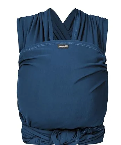 Hoppediz Elastisches Baby-Tragetuch - Indigo 5,40 m - Babytragen aus 100% Bio-Baumwolle für ein kuscheliges Tragegefühl, ideal für Neugeborene und Frühgeborene, einfach zu binden mit bebilderter Anleitung.