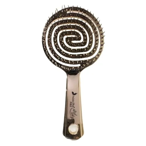 nascita Haarbürste ohne Ziepen für Damen, Herren & Kinder - Entwirrbürste für Locken, lange & nasse Haare - Nachhaltige Detangler Bürste mit Spiralfeder mit 3D-Flexi-Design - Hair Brush Shiny Gold
