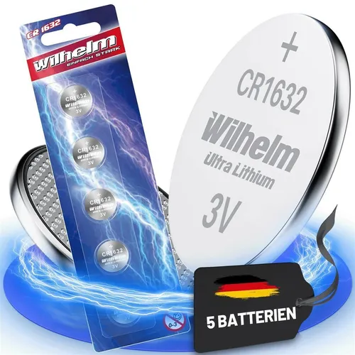CR1632 WILHELM Lithium Knopfzelle 3V 140 mAh ø16 x 3,2 mm Batterie DL1632 5 x