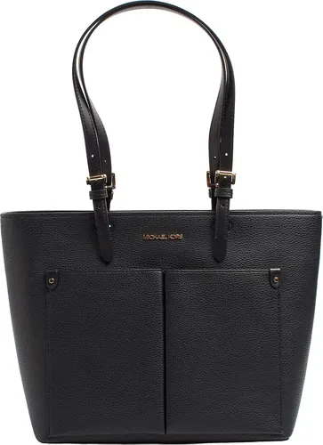 Michael Kors Jet Set Mittelgroße Doppeltasche Tote Schwarz - Elegante Tragetasche mit strukturiertem Design und praktischen Außenfächern. Ideal für Pendler und Wochenendausflüge. Verstellbare Riemen sorgen für hohen Tragekomfort. Maße: 37x26x17 cm.