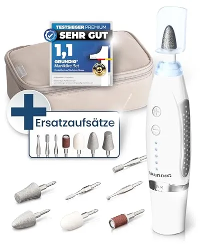 GRUNDIG Elektrisches Maniküre Set - Perfekte Nägel mit 17tlg Saphir Zubehör und Power LED - Maniküre- & Pediküre-Set mit kraftvollem Motor und 5 Geschwindigkeitsstufen für optimale Nagelpflege. Inklusive langlebigen Saphir Aufsätzen und praktischer Staubschutzkappe.